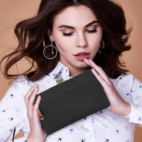 Women's Wristlet Clutch, Leather Double Zipper Phone Clutch Wallet Large Capacity...
