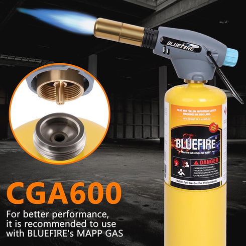 BLUEFIRE Handy Cyclone Torch Head Portable Brass Gas Torch Trigger Start Self-Ignition Nozzle Torch Fuel by MAPP MAP PRO Propane Gas Cylinder for ...