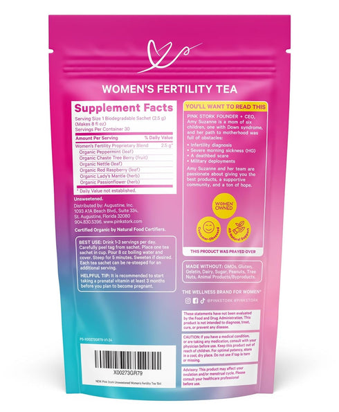 Pink Stork Fertility Tea for Conception and Hormone Balance with Organic Mint, Vitex, and Red Raspberry Leaf, Caffeine Free - Mint, 15 Sachets, Ho...