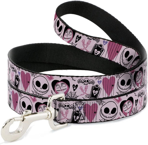 Disney Pet Leash, Dog Leash, The Nightmare Before Christmas Jack and Sally Doodles Pink, 4 Feet Long 1.0 Inch Wide...