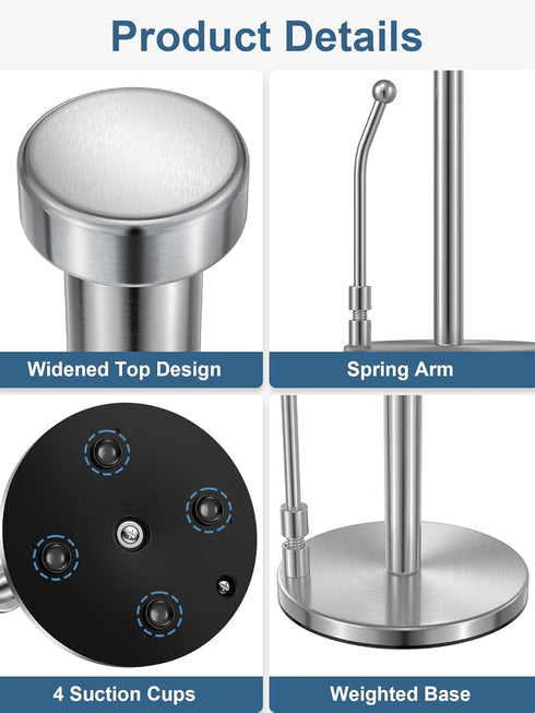 SMARTAKE Paper Towel Holder, Paper Towel Dispenser Standing Weighted Base Non Slip, Spring Arm for Easy Tear, Stainless Steel Paper Towel Holder f...