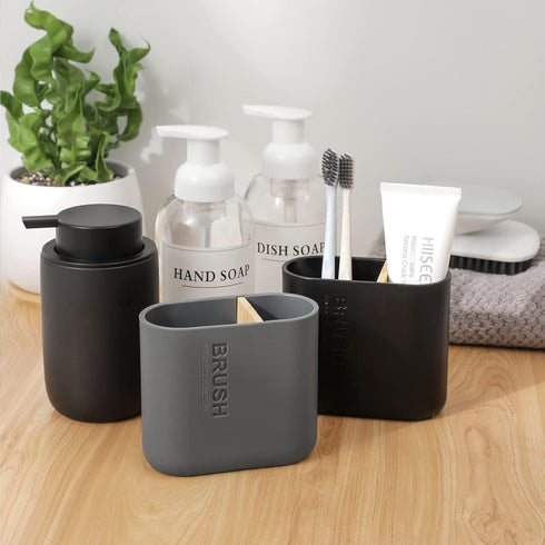 Toothbrush Holders Bamboo Electric Toothbrush Holder Bathroom Storage Organizer Countertop for Toothpaste, Floss, Razor, Black...