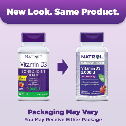 Natrol Fast Dissolve Vitamin D3 2,000 IU, Dietary Supplement for Bone and Joint Health, Bone Support Supplement, 90 Tablets, 90 Day Supply...
