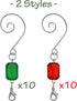 Christmas Ornament Hooks - Set of 20 Red and Green Acrylic Jewels - Silver Wire Ornament Hangers - Decorative Scroll S-Hook with Lobster Claws - H...