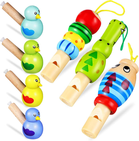 7Pcs Wooden Whistle for Kids, Cute Cartoon Animal Bird Whistle Set, Musical Instrument Early Learning Props Party Favors for Girls Boys...