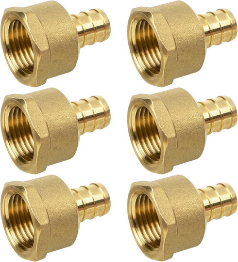 JUWO PEX Fitting, 1/2" Female NPT to 1/2" PEX Adapter for Plumbing Repairs or Remolding, Sturdy and Durable Brass Crimp Fitting (6 Pack)...