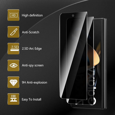 3 Pack Privacy Screen Protector for Samsung Galaxy Z Fold 4 With 3 Pack Camera Lens Protector, Anti Spy Tempered Glass 9H Hardness, Black Protecto...