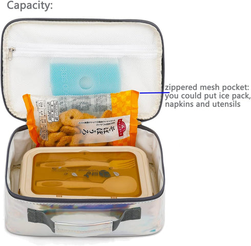 FlowFly Kids Lunch box Insulated Soft Bag Mini Cooler Back to School Thermal Meal Tote Kit for Girls, Boys, Silvery...