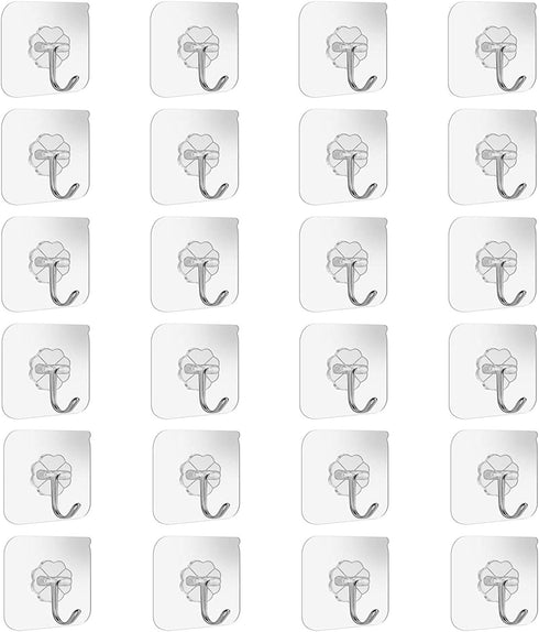 Adhesive Wall Hooks Bathroom Kitchen 24 Packs Heavy Duty 22lb(Max) Nail Free Sticky Hangers with Stainless Hooks Utility Towel Bath Ceiling Hook...