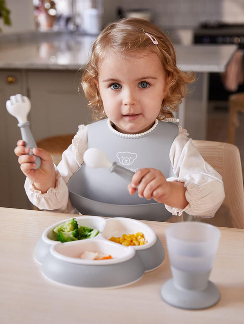 BabyBjoern Baby Spoon and Fork, 4 pcs, Gray...