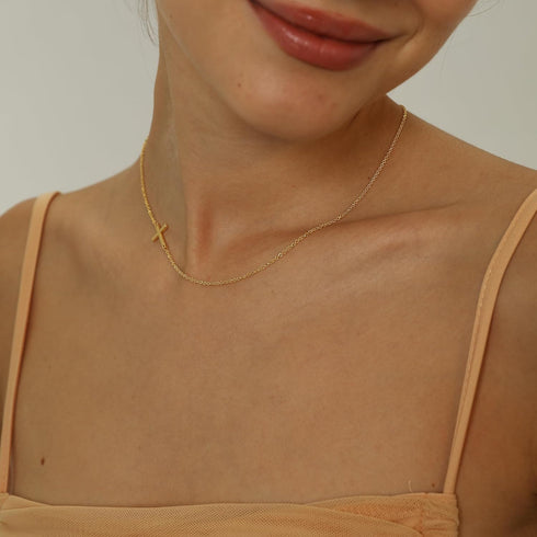 Cross Necklace for Women, Dainty Gold Necklace 14k Gold Plated Cute CZ Cross Pendant Necklace Simple Small Gold Cross Necklaces Trendy Gold Choker...