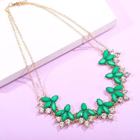 Crystal Flower Collar Necklace for Women Chunky Rhinestone Floral Bib Statement Choker Necklace...
