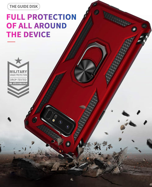 Military Grade Drop Impact Case for Samsung Galaxy Note 8, 360 Metal Rotating Ring Kickstand, Magnetic Car Mount, Armor Shockproof, Rose Gold...