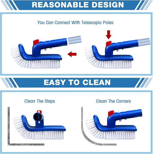2 Pieces Corner and Step Pool Round Brush 180 Degree Rotation Handle Scrub Brush Sponge Brush Sponge Bathtub Pool Scrub Brush for Ground Swimming ...