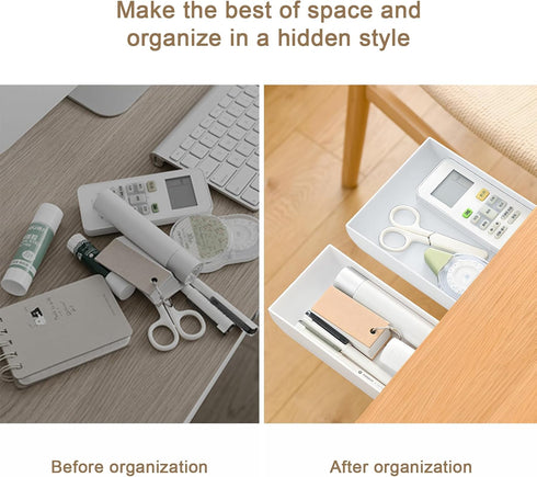 2 Pcs Under Desk Drawer, Self-Adhesive Hidden Desktop Organizer, Attachable Plastic Desk Drawer Slide Out, Table Storage Tray for Pencil Pen Stati...