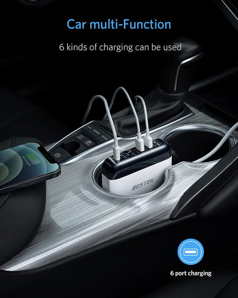 BESTEK Multi Ports USB Car Charger, Fast Charge 86W 9A Quick Charge 3.0 & USB-C PD Car Charger Adapter with Smart Identification for Cell Phones, ...