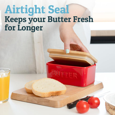 PriorityChef Large Butter Dish with Lid for Countertop, Ceramic Butter Container With Airtight Cover, Butter Keeper for Counter or Fridge, Butter ...