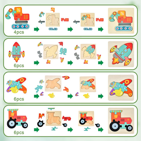 Toddler Puzzles Ages 2-4, 8 Wooden Puzzles for 1-3 Year Olds - Montessori Toy, Easter Basket Fillers, Educational Blocks, Birthday Gift....