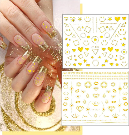 30 Sheets Gold Nail Art Stickers 3D Self-Adhesive Nail Decals Gold Geometric Line Star Leaf Diamond Nail Stickers Supplies for Acrylic Nails Manic...