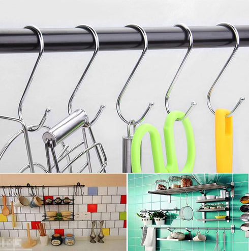 Premium S Hooks - S Shaped Hook - Heavy Duty Stainless Steel Hanger Hooks - Ideal for Hanging pots and Pans, Plants, Utensils, Towels etc. Size La...