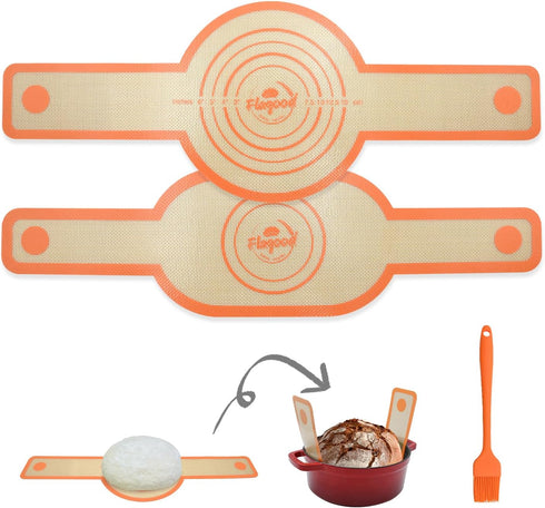 2PCS Silicone Bread Sling Oval & Round, Silicone Baking Mat for Dutch Oven Bread Baking Non-stick Bread Sling with Long Handle Sling Reusable Sour...
