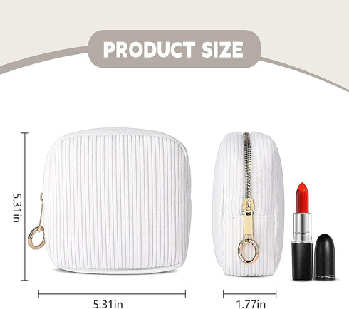 5.31" Small Makeup Bag for Purse, Corduroy Cosmetic Bag for Women Girls, Portable Makeup Pouch with Zipper (White)...