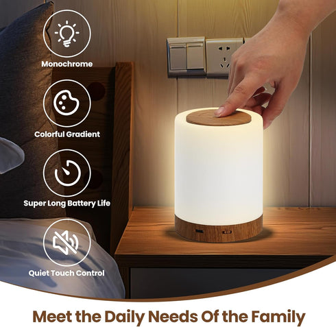Night Light, Rechargeable Bedside Touch Lamp, Dimmable Night Light with Warm Light & Color Changing RGB,Touch Color-Changing Ring, Portable Night ...