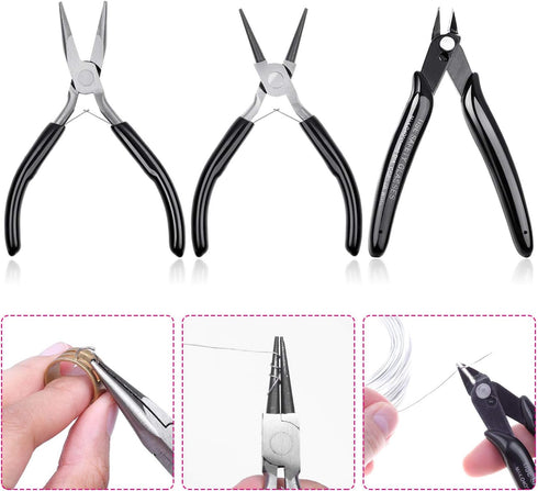 Jewelry Pliers, Cridoz Beading Pliers Set with Needle Nose Pliers, Round Nose Pliers and Wire Cutter for Jewelry Making Beading Repair Supplies an...