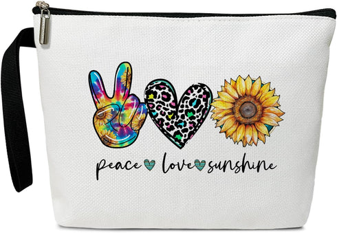 Peace Love Cosmetic Bag for Women Friends Accessories Organizer, Travel Essentials Purse Toiletry Pouch Makeup Bag with Zipper(Peace Love sunshine...