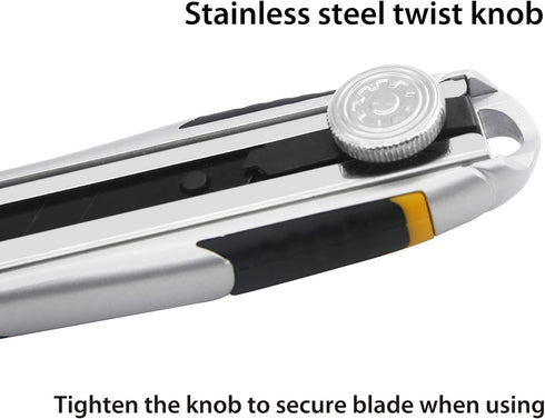 XW Snap-off Utility Knife,18mm Razor Blade Heavy Duty Aluminum Alloy Box Cutter with Ratchet-Lock, Total 12 Black Blades, 2-Pack...