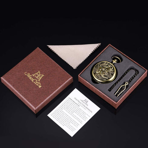 ManChDa Mechanical Pocket Watch for Men Women Dragon and Phoenix Pocket Watch with Chain...