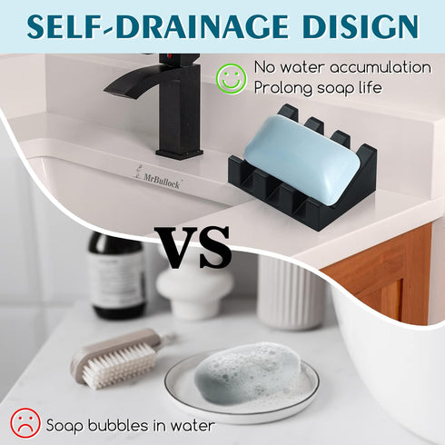 Silicone Soap Dish for Bar Soap Holder for Shower Bathroom Self Draining Waterfall Drying Tray Keep Soap Bars Dry Clean & Easy Cleaning (2, Black)...