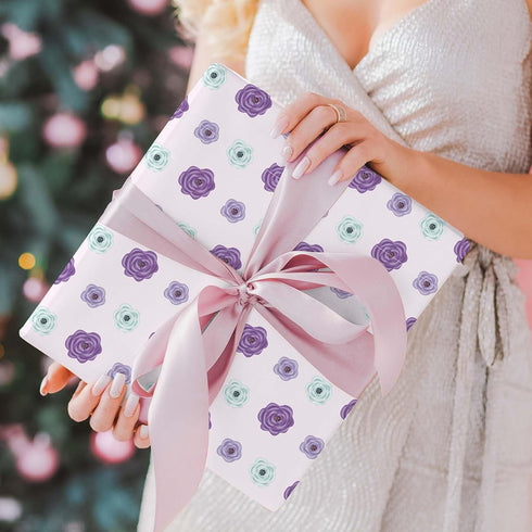 JarThenaAMCS Spring Lavender Floral Wrapping Paper - Not Roll - Purple Flower Gift Wrap Paper Folded Flat Assorted DIY Craft Art Paper for Wedding...