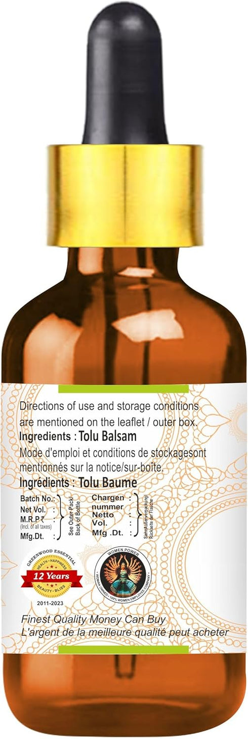 Pure Tolu Balsam Essential Oil (Myroxylon balsamum) with Glass Dropper Steam Distilled 30ml (1.01 oz)...