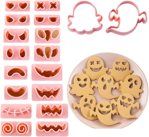 Halloween Cookie Cutter Set-10 pcs 3D Plastic Pressable Ghost Halloween Biscuit Cutters Set,Plastic Ghost Element Cookie Cutters Set for Kids-Grim...