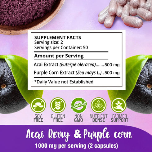 Acai with Purple Corn Capsules l 1000mg per Serving High Antioxidant Source Pills l Inmune Support Superfood l (100 count)...