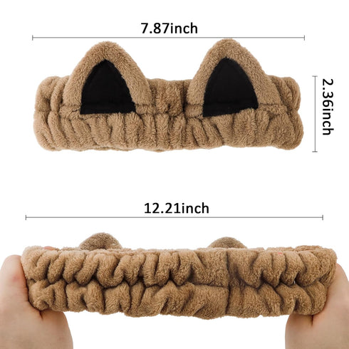 YISSION 2PCS Cat Ears Spa Headband No Slip Head Band for Face Wash Makeup Skincare Facial Headband Elastic Hair Band Carol Fleece Headbands for Wo...