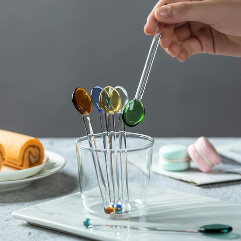 9 Pieces Glass Spoons, Clear Coffee Spoon, 5.8 Inches Stirring Rod Mixing Spoon Bar Swizzle Stick for Salt Sugar Tea Cocktail Milkshake Cold Drink...