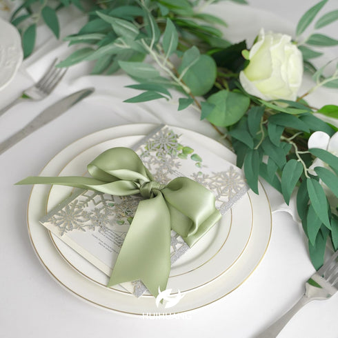 HUIHUANG Sage Green Ribbon 2 inch Double Face Green Satin Ribbon for Flower Bouquet Wrap, Dusty Sage Silk Satin Ribbon for Wedding Invitations, Gi...
