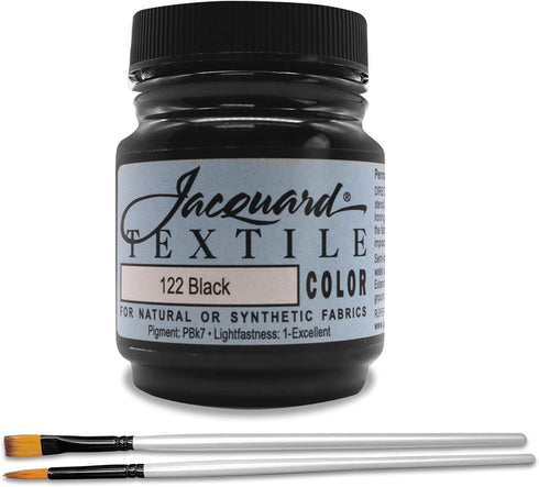 Jacquard Products Black Textile Color - Fabric Paint Made in USA - JAC1122 2.25-Ounces - Bundled Brush Set...