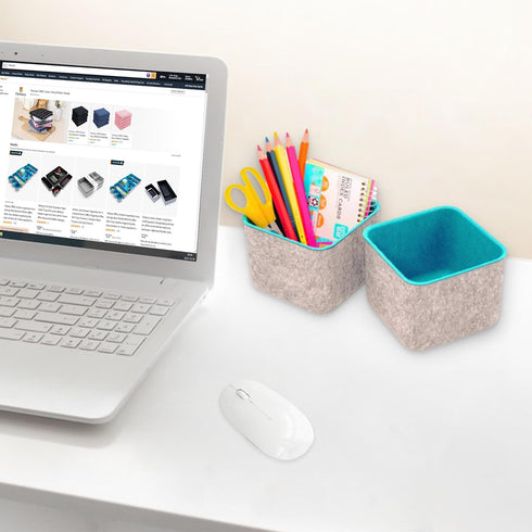 2-Piece Office Drawer Organizer bins for School Dorm Home Kitchen bathroom bedroom Closet Cabinet Desk Junk storage boxes (Teal)...
