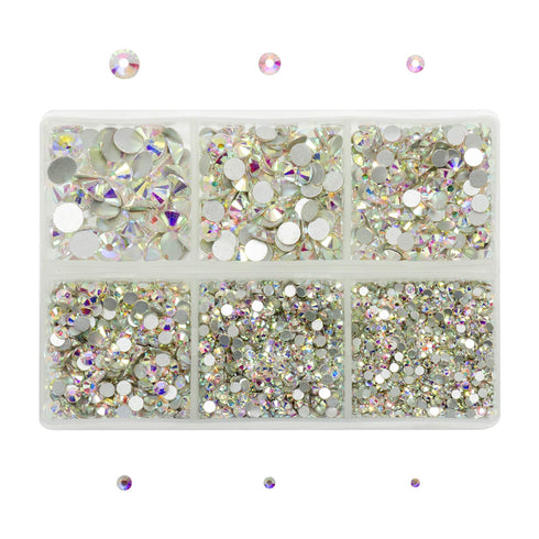 AD Beads 4300 Pieces Flat Back Nail Art Rhinestones Round Beads 6 Sizes (2-6.5mm) with Storage Organizer Box,Rhinestones Picking Pen for Nail Art ...