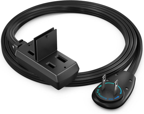 Maximm Cable 3ft 360° Rotating Flat Plug Extension Cord/Wire, 16 AWG Multi 3 Outlet Extension Wire, 2 Prong with Safety Cover - Black - UL Certifi...