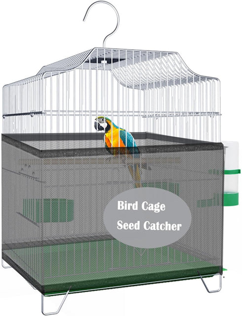 Bird Cage Seed Catcher, BirdCage Skirt Guard, Adjustable Soft Nylon Mesh Bird Cage Netting Cover for Round Square Medium Bird Cages Circumference ...