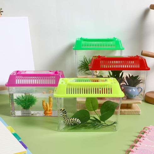 NOLITOY 4pcs Mini Fish Tank, Plastic Fish Box Breeding Case with Handle Desktop Fish Bowl Portable Aquarium for Shrimp Turtle Shrimp Goldfish (Ran...