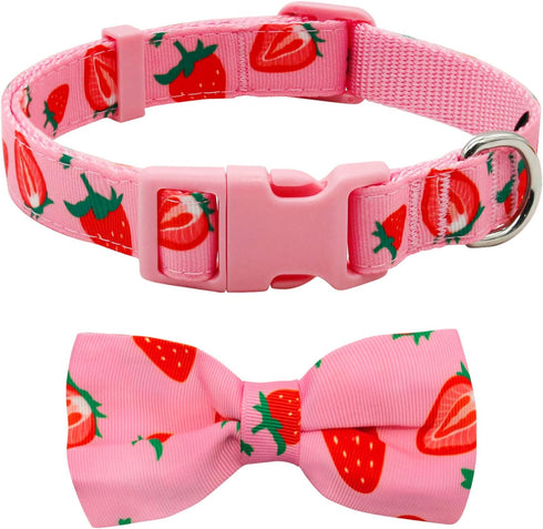 azuza Dog Collar Bow tie, Lovely Pink Dog Collars with Bowtie for Small Dogs...