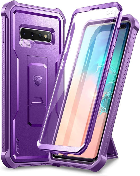 Dexnor Samsung Galaxy S10 Plus Case - Heavy Duty Military Grade Protection with Built-in Screen Protector & Kickstand - Purple...