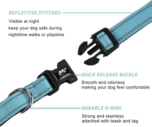 FURRYFECTION Reflective Dog Collar and Leash Set with Quick Release Buckle, Padded with Neoprene Adjustable Nylon Dog Collar for Small Medium and ...