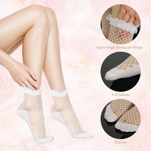5Pair Womens Fishnet Socks Hollow out Dress Stock Elastic Sheer Mesh Fishnet Ankle Socks for Women Girls...