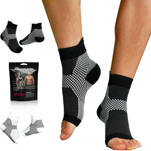 Neuropathy Socks for Men Women (2pairs) - Soothe Socks Apply to Neuropathy, Plantar Fasciitis, Diabetic Foot Nerve Pain Relief (XXL,Black+White)...